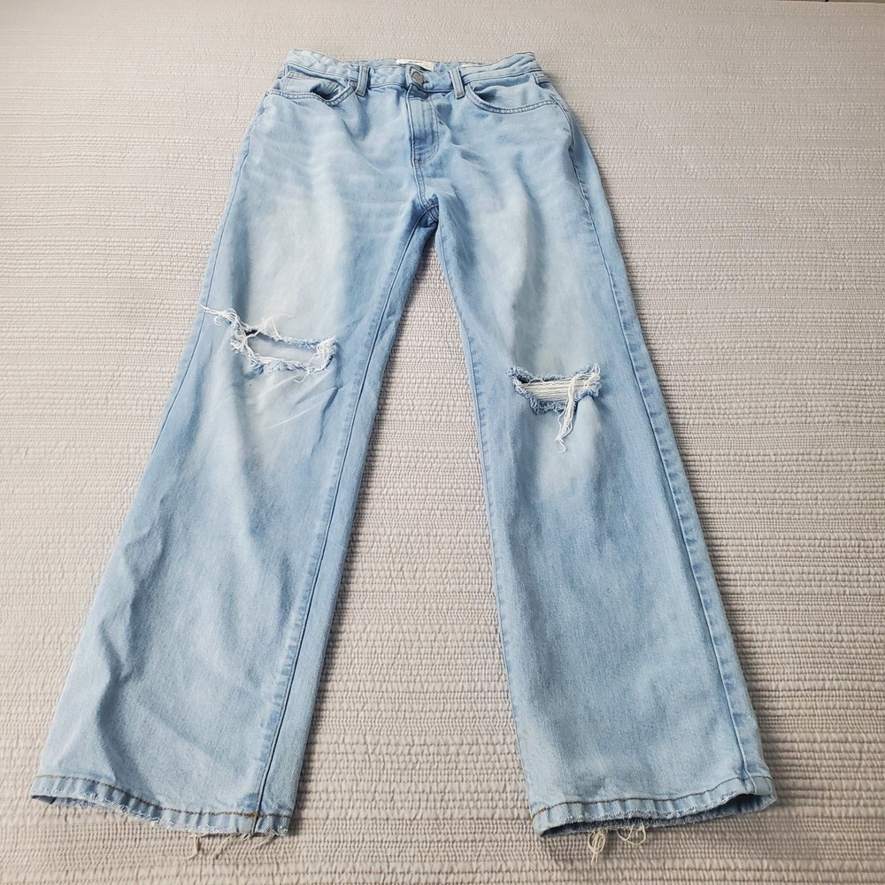 Cotton On Slim Straight Jean Womens 8 Light Blue Distressed Ripped Raw Hem